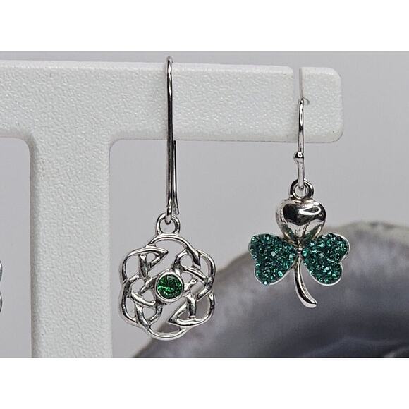 925 Sterling Silver Dangle Earring Lot (2) Celtic & Clover Designs - Picture 3 of 8